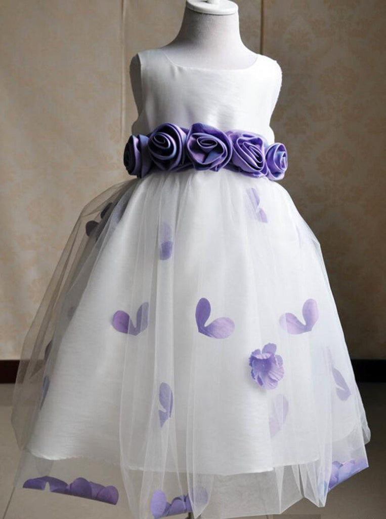 cute flower girl dress with handmand flowers white toddler formal gowns pf104