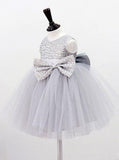 jewel sequins bodice gray tullw flower girl dress with bowknots pf105