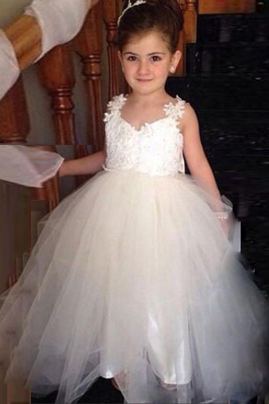 Princess Ball Gown Backless Tulle Flower Girl Dress with Bowknot PF103