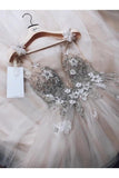 a line spaghetti straps tulle wedding dress beads v neck bridal gown