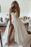 Simple Wedding Dress Sweetheart White Satin Long Prom Dress With Split PW362