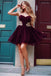 spaghetti straps short homecoming party dress with gold applique