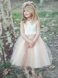 Princess Bateau Tea-Length Tulle Blush Flower Girl Dress PF111