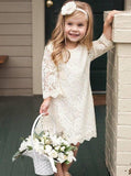 3/4 Sleeves A-Line Round Neck Lace Flower Girl Dress PF117