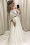 3/4 Sleeves Two Piece Off-the-Shoulder Lace Satin Wedding Dress PW254