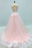 Pink Sweetheart Tulle Lace Long Prom Dress, Pink Tulle Evening Dress GP519