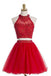 two pieces halter red sleeveless tulle homecoming dress