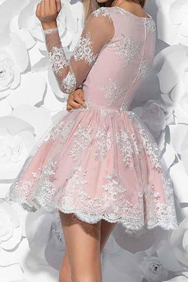 modest long sleeves blush lace appliques sweet 16 homecoming dresses