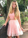 cap sleeves two piece v neck coral lace homecoming dress with beaded