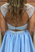 blue open back homecoming dress with pocket beading bodice short prom dresses