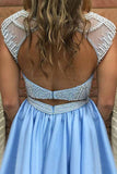 Blue Open Back Homecoming Dress with Pocket, Beading Bodice Short Prom Dresses GM257
