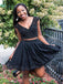 black v neck two piece beading bodice homecoming dress with lace skirt