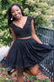 Black V-neck Two Piece Beading Bodice Homecoming Dress with Lace Skirt GM255