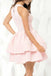 pink high neckline appliques short homecoming dress with layered skirt