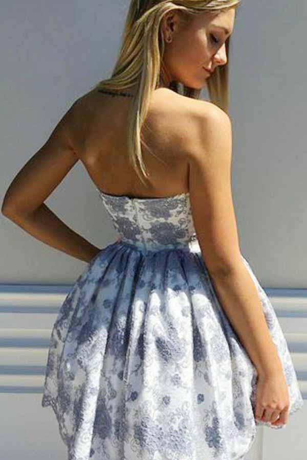 sweetheart lace appliques short prom party dress with pleats