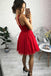 cute red sweet 15 dress a line cross neck beading homecoming dress
