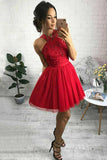 Cute Red Sweet 15 Dress A-line Cross Neck Beading Homecoming Dress GM244