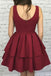 a line v neck burgundy short graduation party dress with pleat tiered