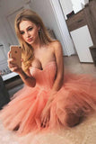 chic coral sweetheart tulle short prom dress beading party dress