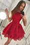 Jewel Lace Red Homecoming Dress with Tiered, Cute Party Dress GM236