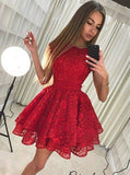 Jewel Lace Pleat Red Homecoming Dress with Tiered Skirt GM236