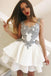 illusion neck appliques taffeta short party dress with layered skirt