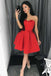 simple red homecoming dress sweetheart short prom dress with pleats