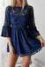 a line bateau lace navy blue bell half sleeves homecoming dress with open back