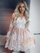 a line long sleeves short prom dress lace homecoming dresses
