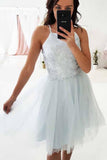 A-line Spaghetti Straps Appliques Homecoming Dresses with Tulle Skirt GM176
