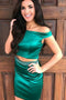 Two Piece Dark Green Off-Shoulder Sheath Homecoming Dress with Beading GM146