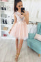 Jewel Appliques Cap Sleeve Pearl Pink Tulle Homecoming Dress GM139