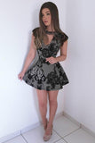Jewel Cutout Lace Short Homecoming Dress Cap Sleeve Black Appliques Mini Party Dress GM134