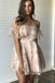 off the shoulder lace satin a line short homecoming party dress