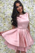 jewel pink short prom dresses satin homecoming dress with tiered skirt