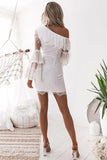one shoulder lace long bell sleeves layered bodycon party dress