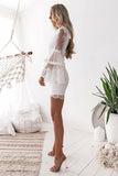 one shoulder lace long bell sleeves layered bodycon party dress