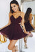 a line v neck chiffon maroon homecoming dresses backless cocktail party dress