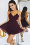 A-line V-neck Chiffon Maroon Homecoming Dresses, Backless Cocktail Party Dress GM208