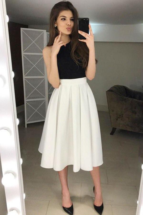 Backless Homecoming Dress with Pleats, Halter Tea-Length Prom Dresses GM114