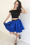 Two Piece Black Blue Off the Shoulder Short Homecoming Dresses GM115