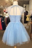 Chic Sparkly Cap Sleeves Homecoming Dress, Tulle Pearls Short Prom Dress GM99