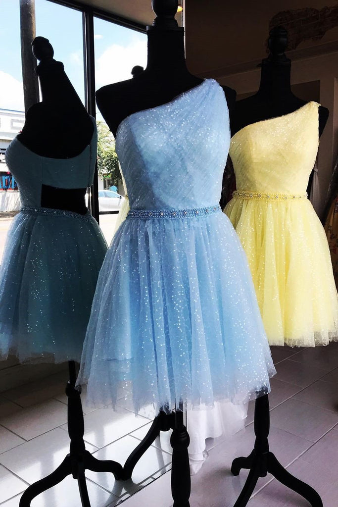 tulle one shoulder sparkly homecoming dress chic 8th graduation dress