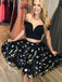 off shoulder black floral embroidered homecoming dresses two piece short prom dress
