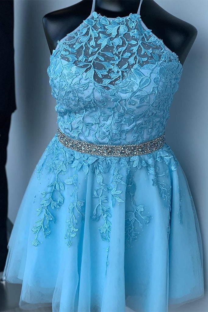 tulle lace appliques beading short homecoming dress with lace up