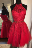 Tulle Lace Appliques Beading Short Homecoming Dress with Lace-Up GM97
