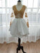 long sleeve short prom dress gold appliques white homecoming dress