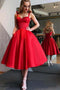 Red Satin Homecoming Dress, Red Short Prom Dress With Bowknot Straps MP1123