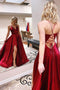 Burgundy Backless Long Prom Dress, A-line V-neck Formal Evening Dress MG02