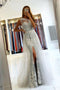 One Shoulder Tulle Grey Mermaid Prom Dress Appliques Long Evening Dress MP1228